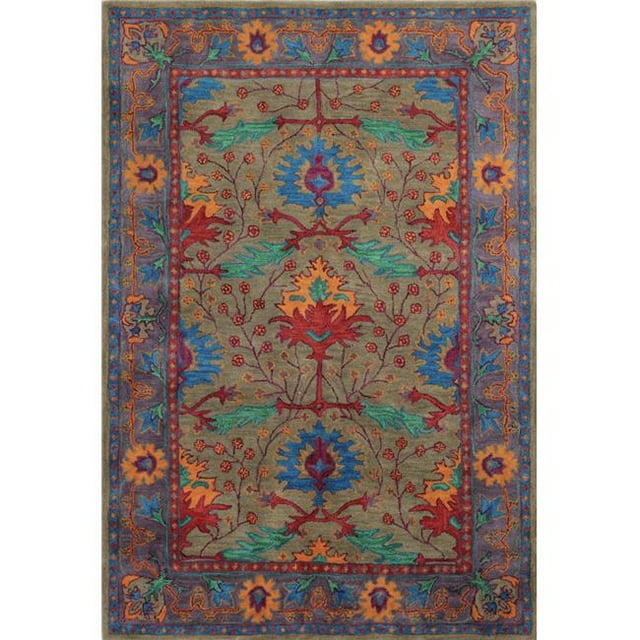 Bashian R128-TA-6X9-HG130 Wilshire Collection Floral Transitional 100 Percent Wool Hand Tufted Area Rug, Taupe - 5 ft. 6 in. x 8 ft. 6 in.