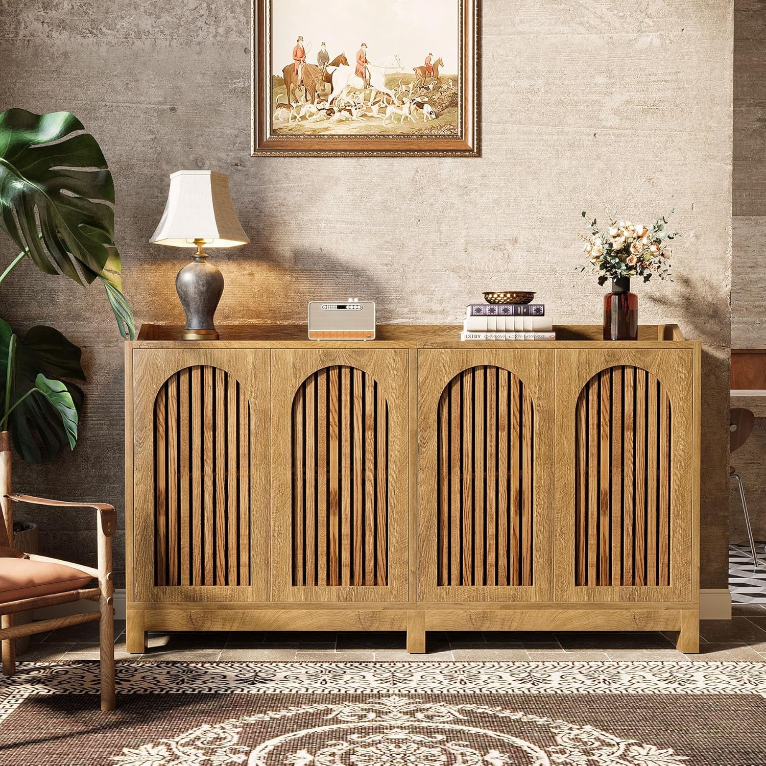 Tribesigns 57" Farmhouse Storage Cabinet with Shutter Doors and Adjustable Shelf