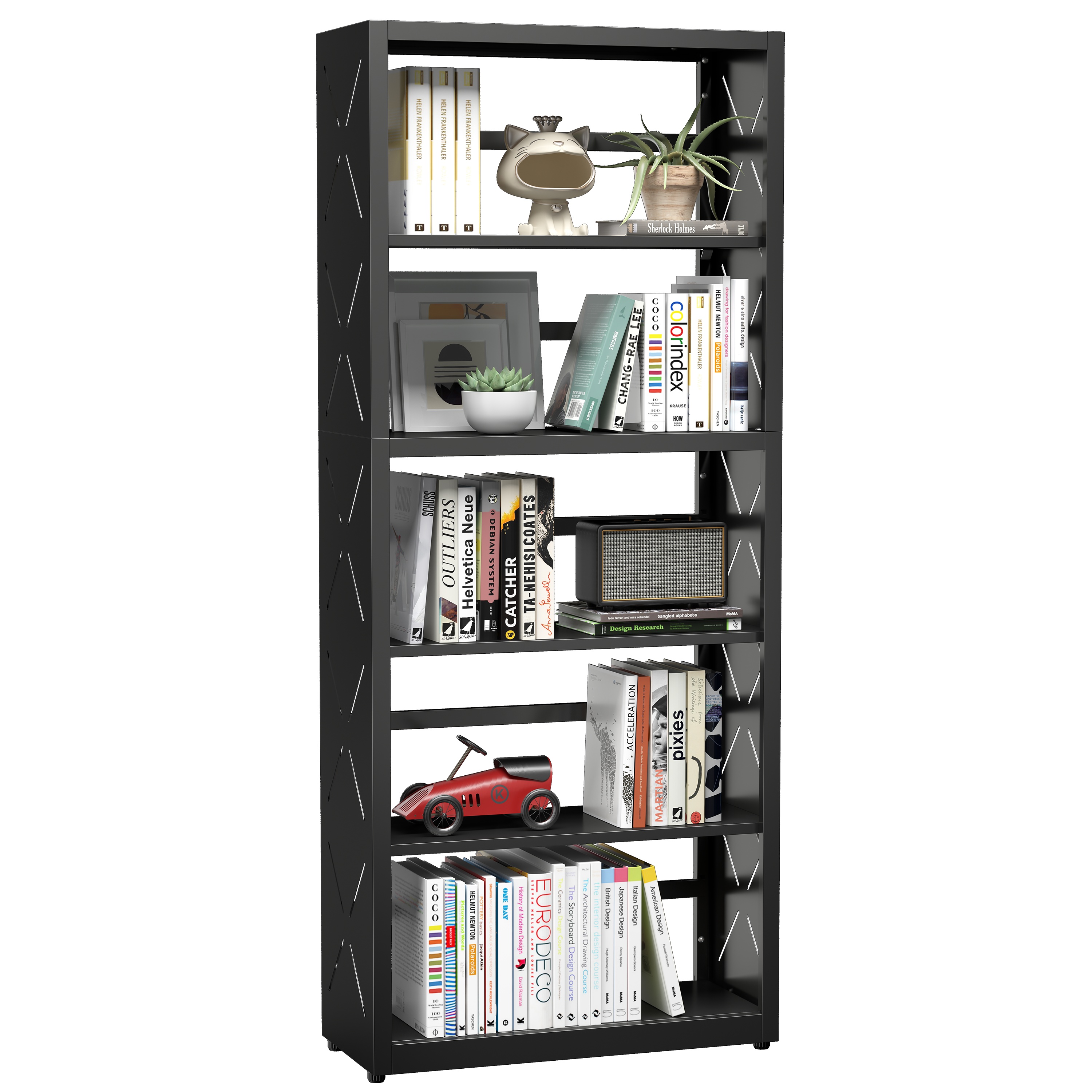 Polup 5-Tier Metal Shelves Bookcase with Bookends Industrial Adjustable Freestanding Black 1-Pack 55 in H x 23 in W