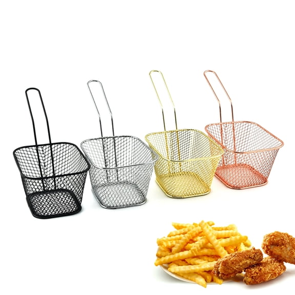 Square Fry Baskets Stainless Steel Fry Basket with Handle Steel Kitchen Cooking Tool for Crispy French Fry Chip Basket French Fries Mesh Basket Food Presentation
