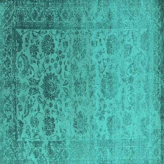 Ahgly Company Machine Washable Indoor Square Oriental Turquoise Blue Industrial Area Rugs, 6' Square