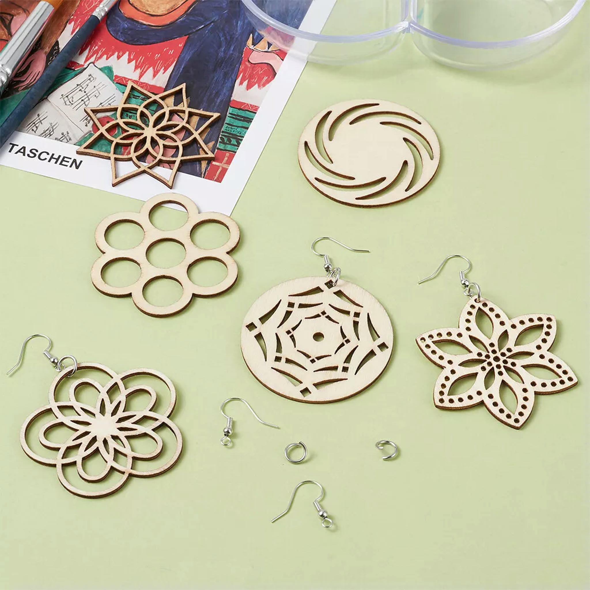 EOEMY 1Set Diy Dangle Earring Making With 80Pc Wood Filigree Joiners 80X Earring Hooks