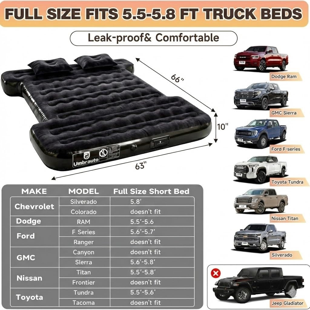 Air Mattress for Car Camping, Leakproof & Quick Inflation Sleeping Airbed with Electric Pump, Fits Most Compact, Mid-Size & Full-Size SUV Trunks for Road Trip Travel