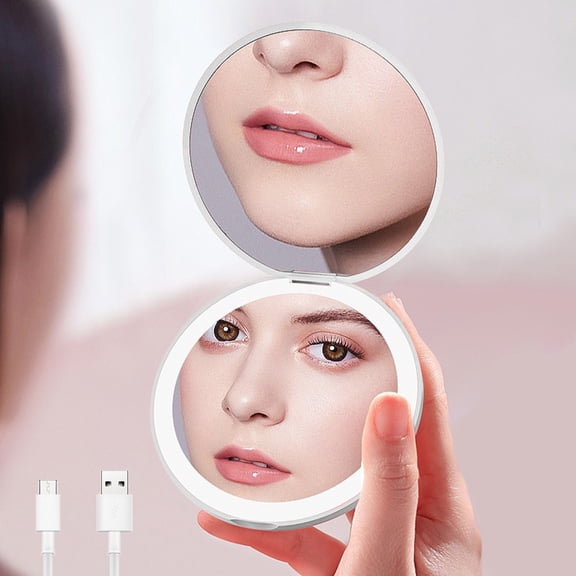 LBGAJGS Compact Mirror with LED Light, USB Rechargeable Pocket Mirror, 1x and 2x Magnification Mini Vanity Mirror for Purse, Travel, and Gift (1PCS)
