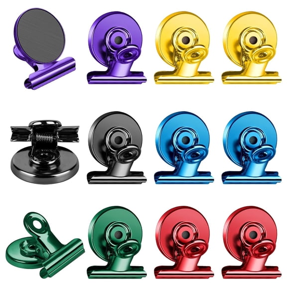 12 Pack Magnetic Clips for Picture Hanging and Photo Display, Strong Scratch-Free Heavy Duty Magnets for Refrigerator, Whiteboard, Office, Kitchen, Party Use, School