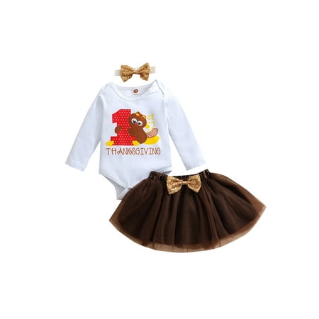 

Sunisery Newborn Baby Girls 1st Thanksgiving Clothes Turkey Bodysuit Romper Tulle Tutu Skirt Headband Set White Brown 6-12 Months