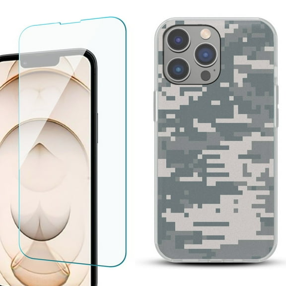 OneToughShield ® for iPhone 15 Pro Max Shockproof Fashion Phone Case, with Tempered Glass Screen Protector - Digital Camo