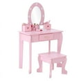 thumbnail image 4 of Sakiyrr Kids Wooden Vanity Table and Stool Set, Pink Princess Make Up Dressing Play Table with Mirror & Drawer, 4 of 8