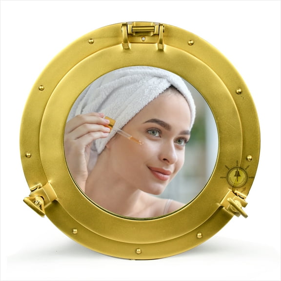 Nagina International Antique Wall Mounted Nautical Premium Aluminum Vintage Mirror | Ship's Porthole Window | Pirate's Maritime Nautical Themed Decor (8 inches, Brass Plated)