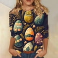 thumbnail image 1 of TaTaai 3/4 Sleeve Easter Top for Women Printed Round Neck Casual Loose Fit T Shirt Fashion Pullover Soft Stretchy Comfortable Blouse for Spring Daily Party Gift, 1 of 5
