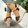 thumbnail image 4 of Rokment Platform Wedge Dressy Sandals for Women Ladies 2026 Fashion Casual Metallic Buckles Ankle Strap Height Increasing Chunky Heeled Dress Beach Summer Shoes Bride Wedding Boho Black Size 6.5, 4 of 6