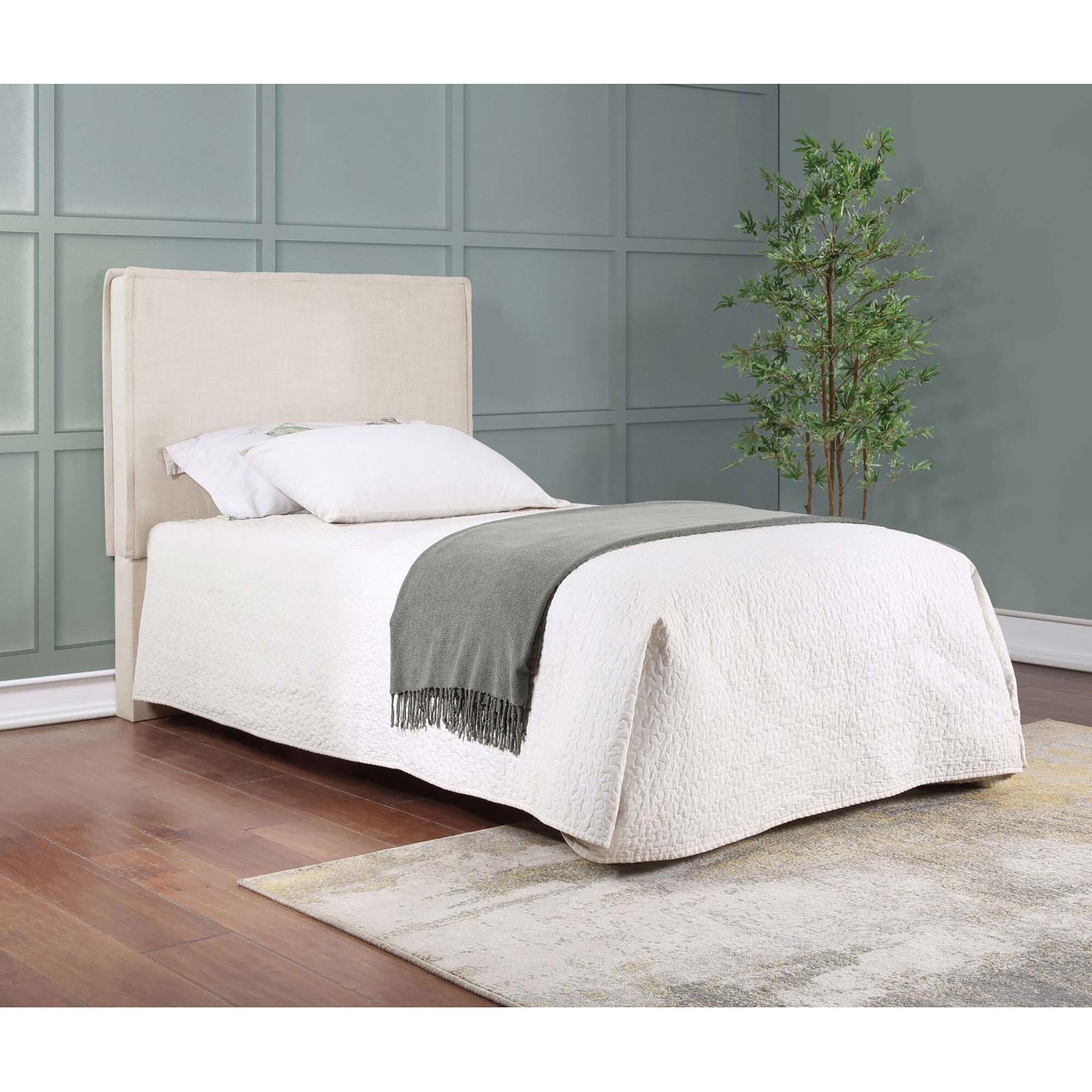 Sand Upholstered Headboard - 44" Twin Size Headboard with Flange Detail, Pine Frame