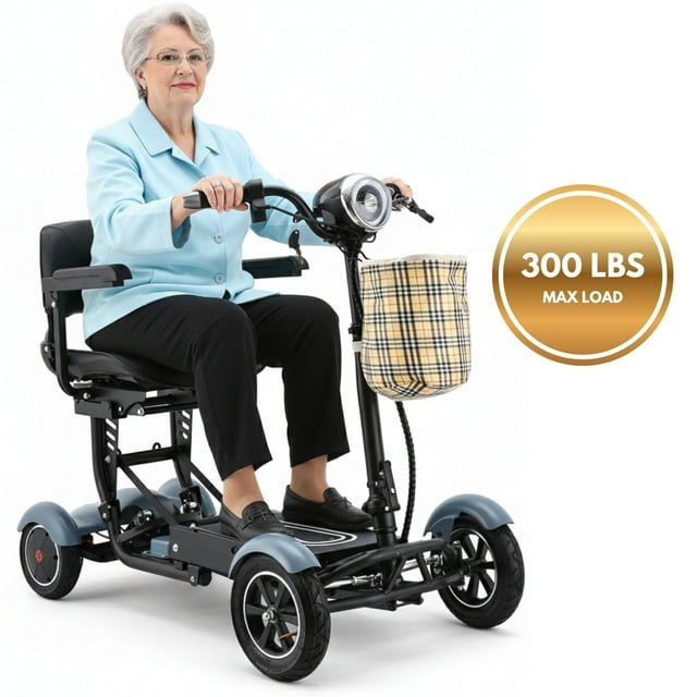 Durable Heavy Duty 4 Wheel Mobility Scooter for Seniors & Adult - Compact Electric Wheelchair w/ Huge Seat Space - 300 lbs Capacity - Matte Sky Blue