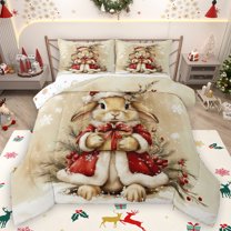 Homewish Vintage Western Rabbit Bedding Comforter Set, Kawaii Rustic Bunnies Twin Comforter Sets, Winter Christmas Festival Reversible Bedding Set, Breathable Home Decor, 2 Pieces