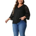 thumbnail image 4 of Agnes Orinda Women's Plus Size Lace Tops 3/4 Sleeve Casual V Neck Dressy Blouse 1X Black, 4 of 6