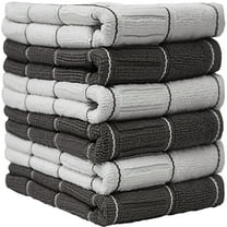 Premium Kitchen Towels (16x 26, 6 Pack)  Large Cotton Kitchen Hand Towels  Window Pane Design  435 GSM Highly Absorbent Tea Towels Set With Hanging Loop  Grey