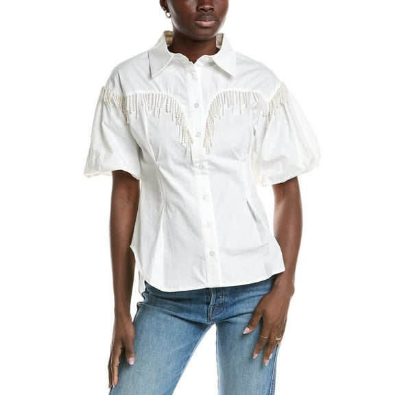 Gracia womens Pearl Fringe Shirt, m, White