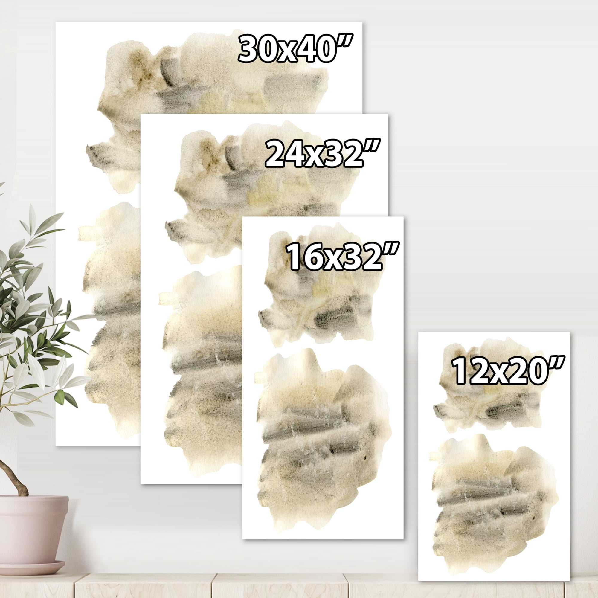 Designart ' Beige and Black Clouds ' Modern Canvas Wall Art Print