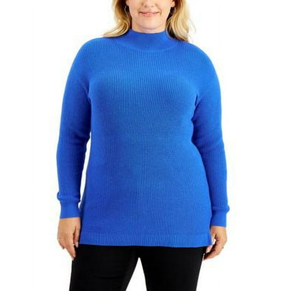MSRP $57 Style & Co Plus Size Solid Mock-Neck Tunic Blue Size 0X