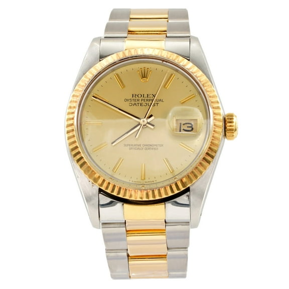Pre-Owned Mens Rolex Two-Tone Datejust Watch 16013 with Gold Champagne Dial