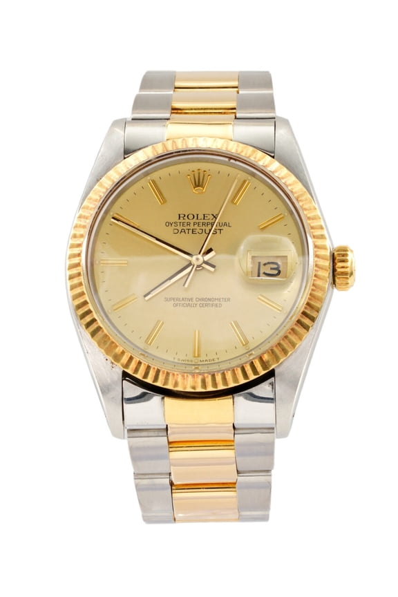 Pre-Owned Mens Rolex Two-Tone Datejust Watch 16013 with Gold Champagne Dial