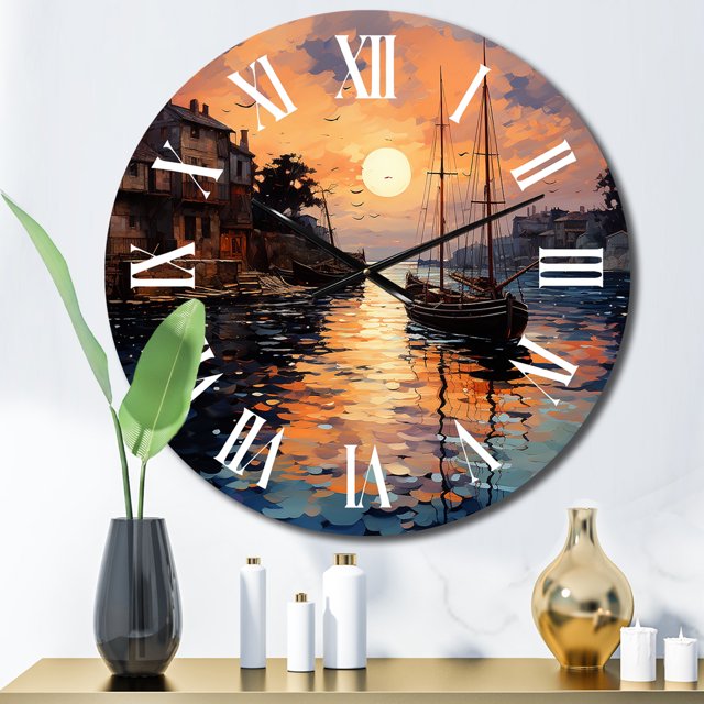 Designart "Coastalport Port Of Calm II" Nautical & Beach Oversized Wall Clock