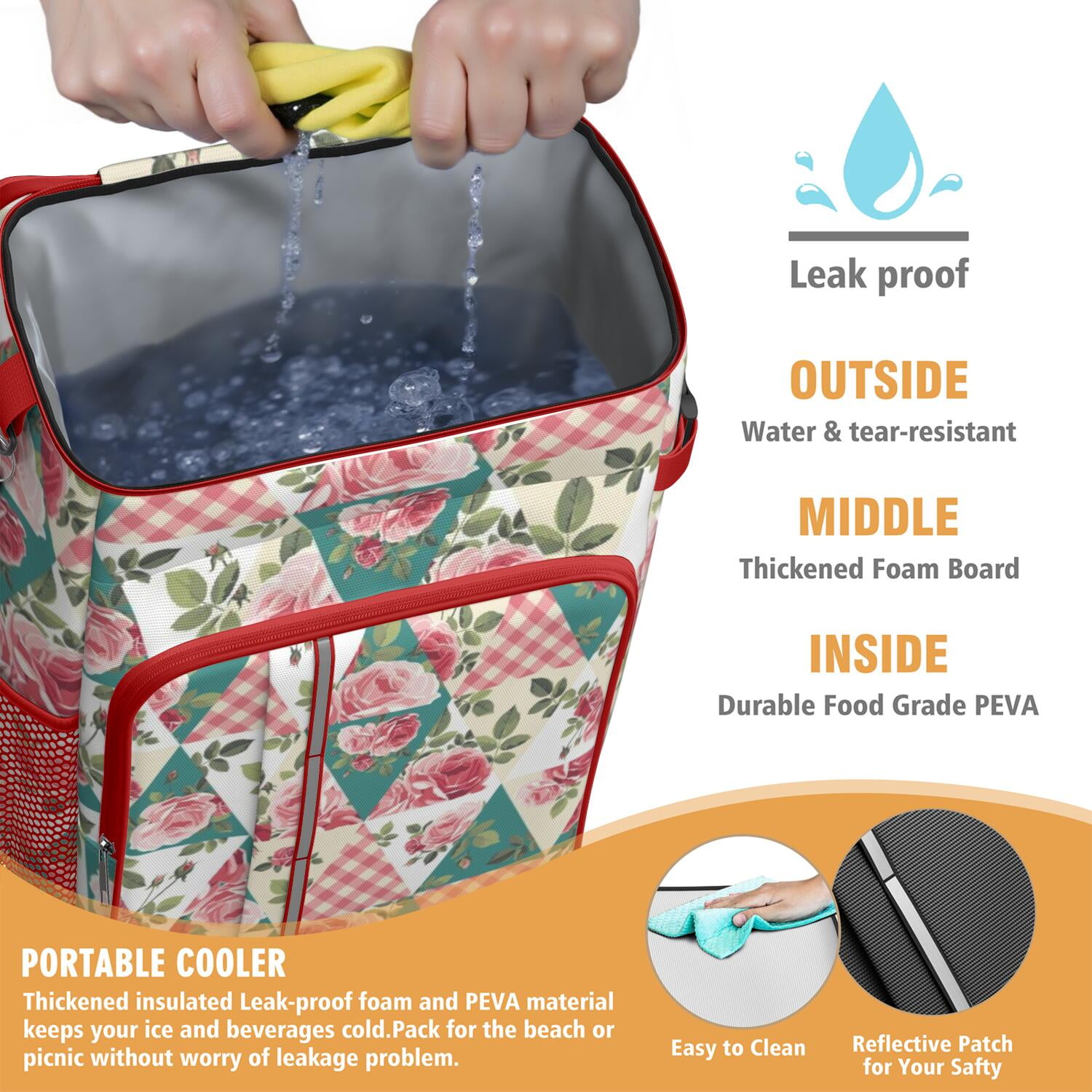 Travel Cooler Bag - Pioneer Flower Floral Print Pattern Camping Beer Cooler Backpack with Bottle Opener- Waterproof Insulated Picnic Backpacks - Cooler Bag for Beach