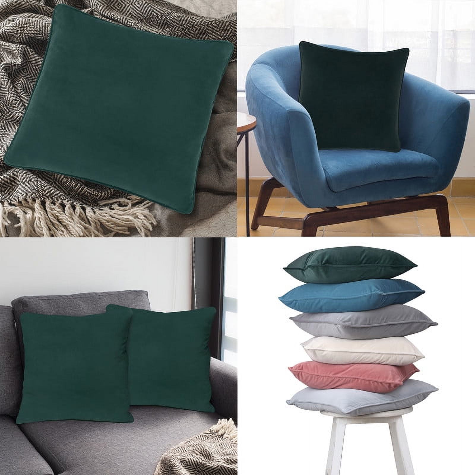 A1HC Set of 2 Luxurious Soft Velvet Throw Pillow Covers Only, 18"x18", Forest Green, Decorative Cushion Covers with Hidden YKK Zipper for Sofa or Bed