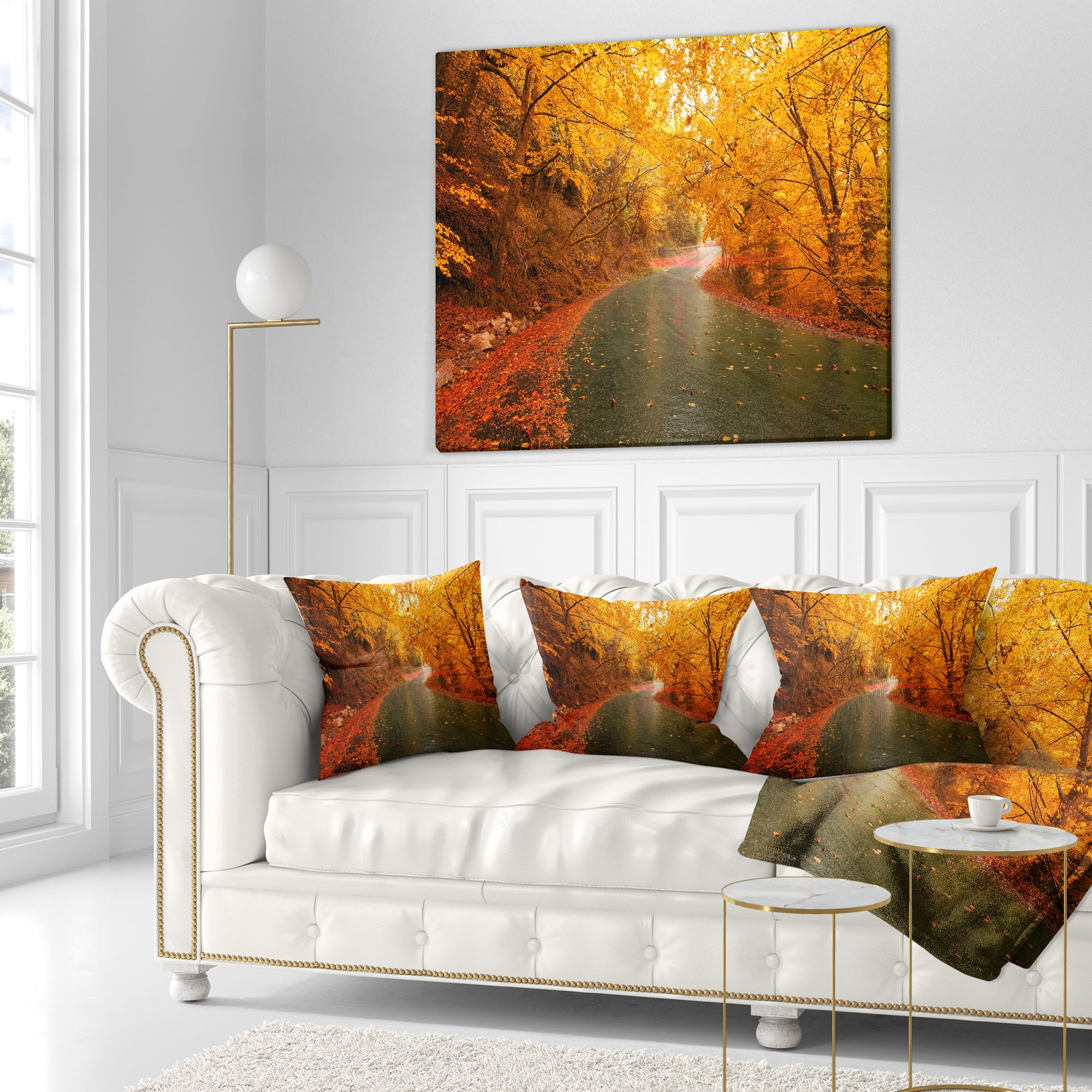Designart Autumn Light Trails on Road - Landscape Photography Throw Pillow - 18x18