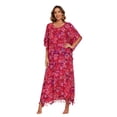 thumbnail image 2 of Beautybatik Red Women Hand Blocked Batik Rayon Caftan Kaftan Loungewear Maxi Plus Size Long Dress 4X, 2 of 5