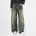thumbnail image 2 of Ticikt Women Baggy Jeans Mid-Low Waist Boyfriend Streetwear Vintage Jeans Wide Leg Denim Pants,Color:Blue,Size:M, 2 of 5