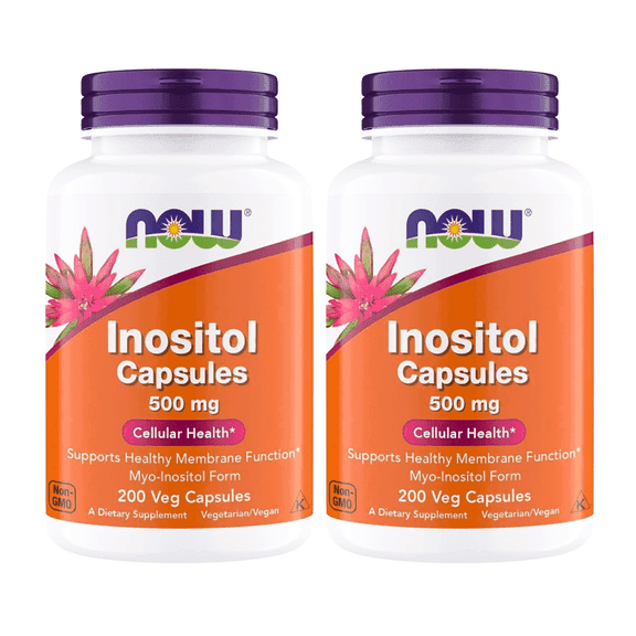 NOW Foods Inositol 500 mg, Superior Myo Inositol Form, for Healthy Membrane Function*, Cellular Health*, Support for Women* Kosher, Suitable for Vegans - 200 Vegetarian Capsules (Pack of 2)