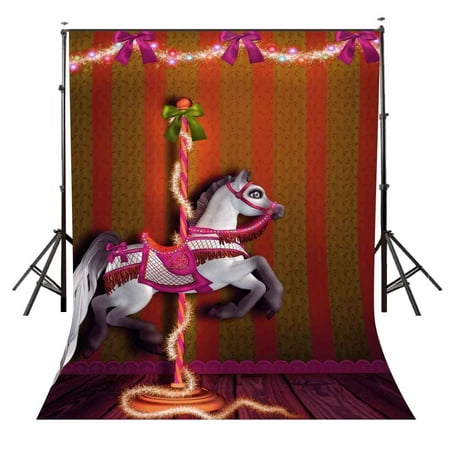 Image of ABPHOTO Polyester 5x7ft Carousel Backdrop Happy Carousel Children s Party Photography Background and Studio Photography Backdrop Props