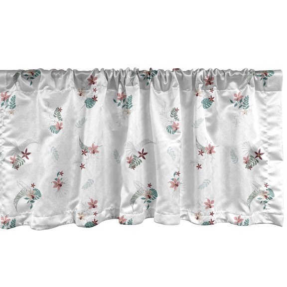 Ambesonne Exotic Valance Pack of 2, Delicate Pastel Floral Art, 54"X12", Pale Ruby Dark Sea Green