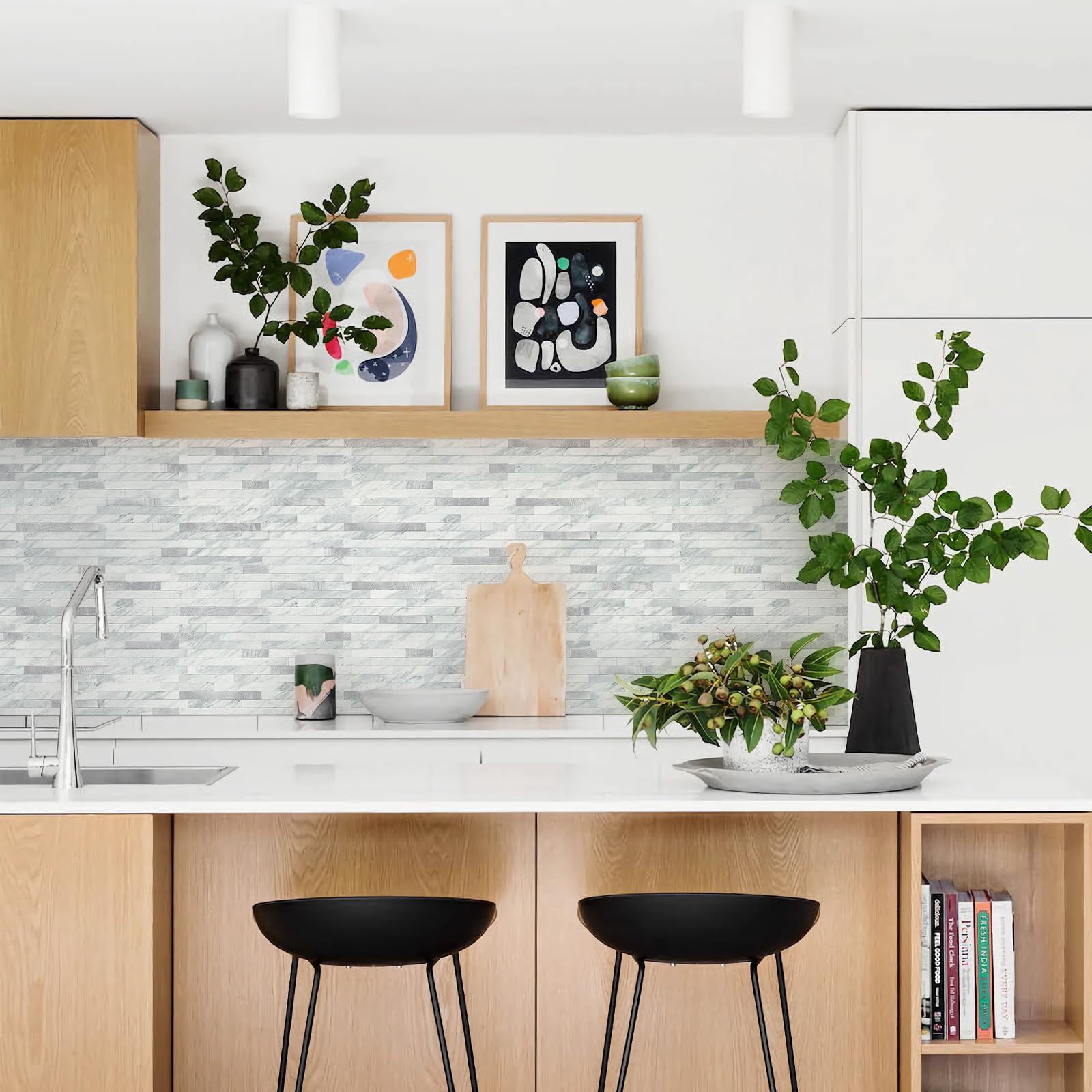 2 Sheets Peel And Stick Backsplash Tile  On For Kitchen Bathroom Volakas White Look Pvc Mixed Metal Self Adhesive Wall Tiles