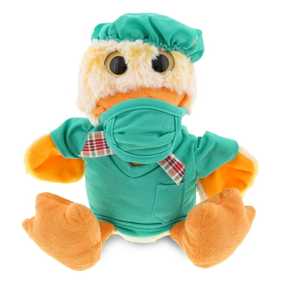DolliBu Sitting Duck Doctor Plush Toy - Super Soft Yellow Duck Doctor Stuffed Animal Dress Up with Cute Scrub Uniform & Cap Outfit - 9" Inches