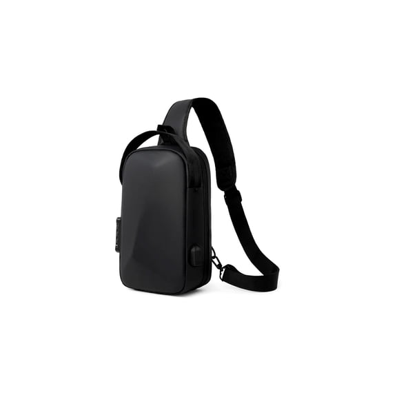 Men's Anti Theft Sling Bag, Hard Shell Crossbody Chest Bag with USB Charging Port and Combination Lock, Adjustable Shoulder Strap Travel Shoulder Bag for Walking, Cycling, Commuting and Daily Use, Bl