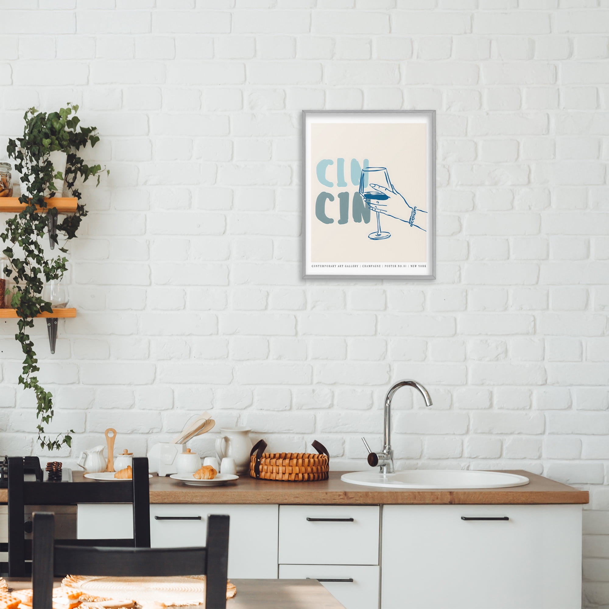 Stupell Industries Cin Cin Blue Champagne Toast Gray Framed Giclee Art, design by The Prints Vibe