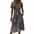 thumbnail image 5 of Minjewel Women's Floral Shift Dress with Print V-Neck - Short Sleeve Summer Dress, Loose Flowy Beach Party Outfit, Comfy Vacation Mini Dress,Gray,S, 5 of 6