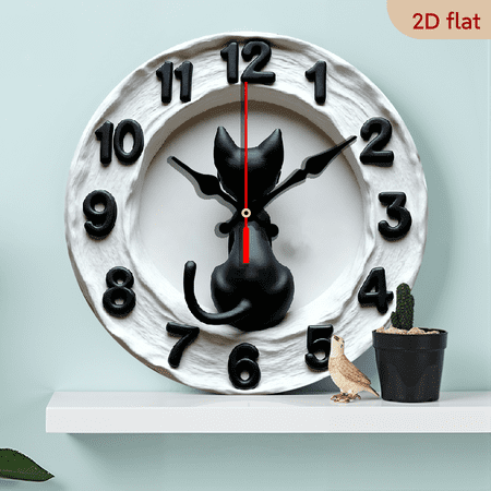 2D Flat 1pc 10Inch Silent Black Cat Wall Clock Minimalist Wooden Design, Ideal for Modern Spaces Animal Lovers, Battery Operated (AA Battery Not Included)