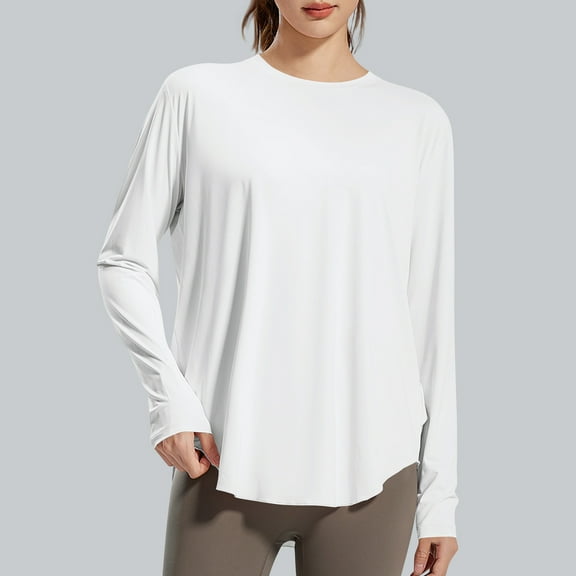 BLCHUNen Athletic Shirts for Women Long Sleeve Fall Shirts Trendy Loose Breathable Stretch Active Gym Sports Exercise Casual Tops