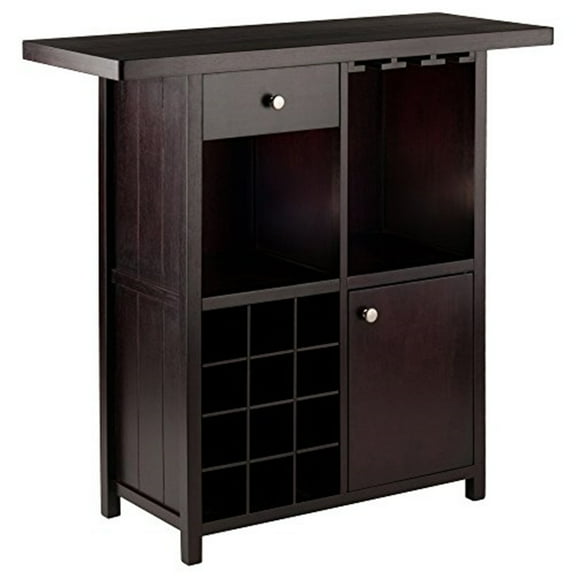 Wine Bar Cabinet with Storage - 40" Art Deco Bar, Wainscoting Design, Open Shelf & Drawer