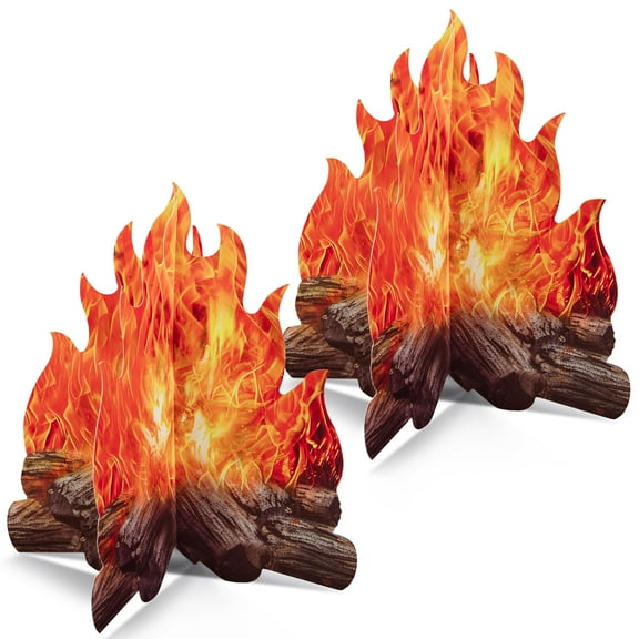 Novelty Place 2 Pcs Fake Fire Cardboard Decoration Set, 3D Paper Flames Centerpiece Campfire, Perfect for Camp Christmas Party Decoration - 12 X 11 Inches