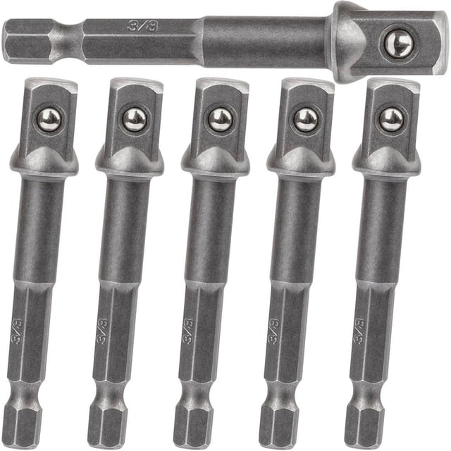 HUGFEGWE 6 Pack 3/8" Square Impact Adapter, Extension Impact Driver Bit Set, Socket Bit Adapter, 1/4" Hex Shank to Drive Adapter for Automotive DIY CA919-164922
