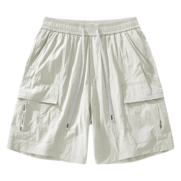 Pantalones cortos cargo para hombre: cintura elástica con cordón, entrenamiento atlético, mezcla de algodón, múltiples bolsillos, tallas L-XXXXL