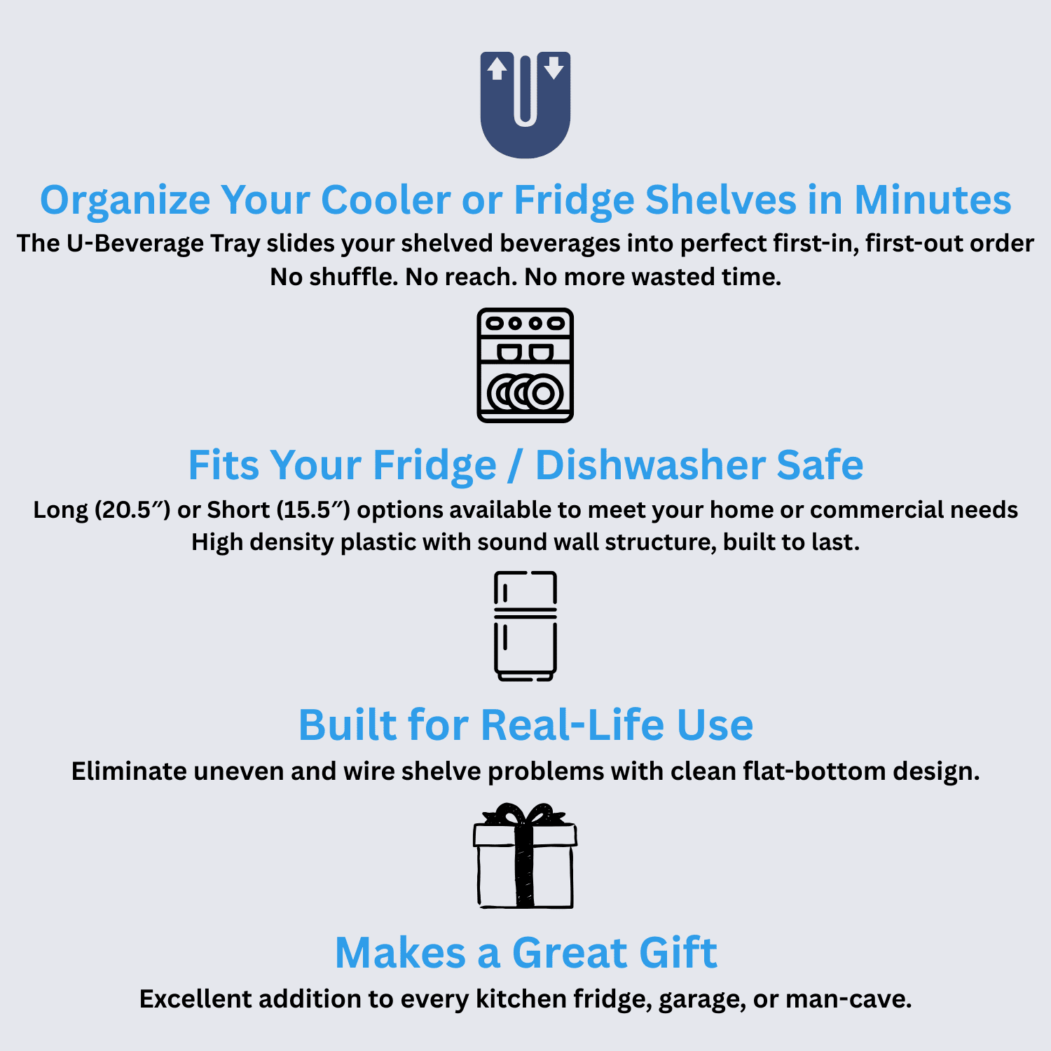 The Original U-Beverage Tray Front-Loading FIFO Drink Organizer for 12 Cans or Bottles Dishwasher-Safe