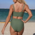thumbnail image 4 of Mceream Fashion Women's Sleeveless Solid Bikini Swimsuit Push-Up Padded Swimwear Swimsuit Blouse Pants V-Neck Knot Front Two-Piece Sets Army Green L, 4 of 6