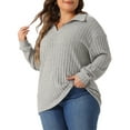 thumbnail image 2 of DARING DIVA Women's Plus Size Loose V Neck Long Sleeve Polo 2X Grey, 2 of 6