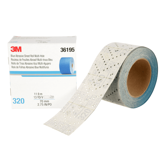 3M Hookit Blue Abrasive Sheet Roll 321U, 36195, 320, 2.75 in x 13 yd, Multi-hole