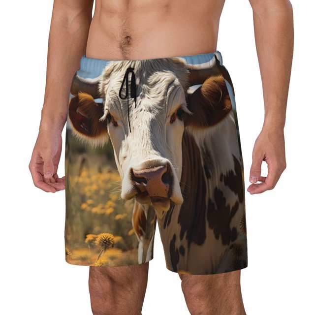 Fotbe Countryside Flower Cow Traje de Baño para Hombre – Shorts de Natación de Secado Rápido con Forro y Bolsillos-XX-Large